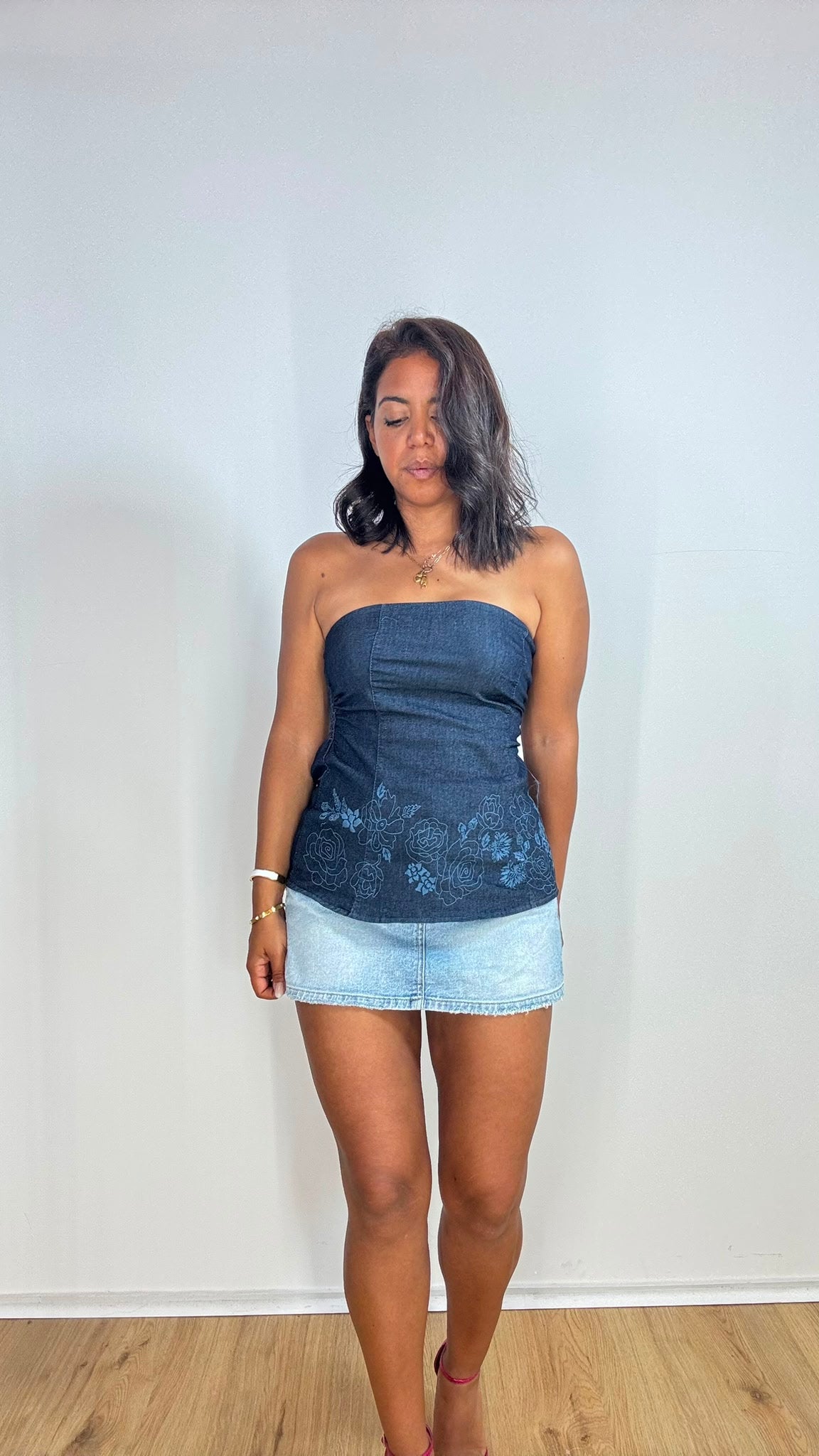 Top Fiori denim