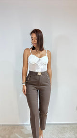 Pantaloni fibbia oro