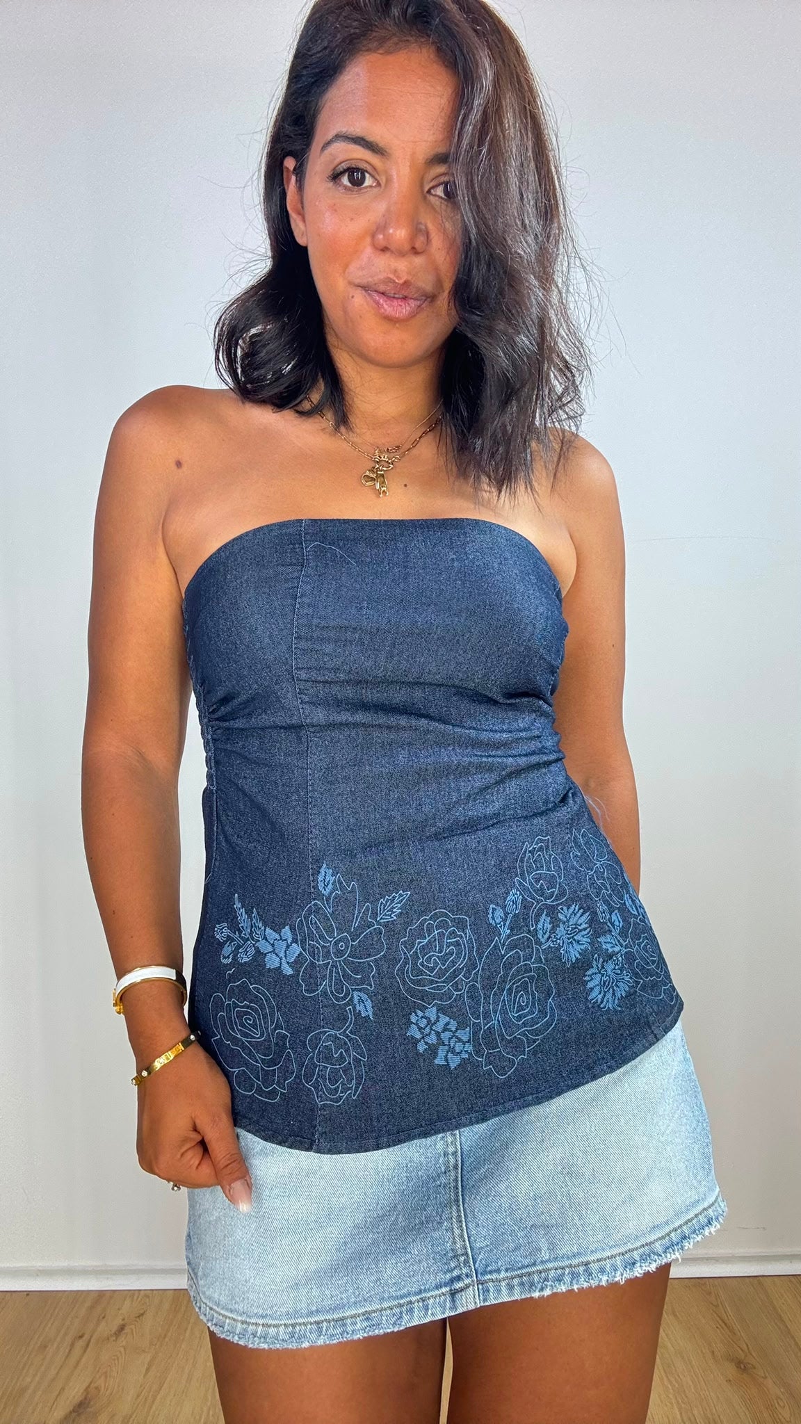 Top Fiori denim