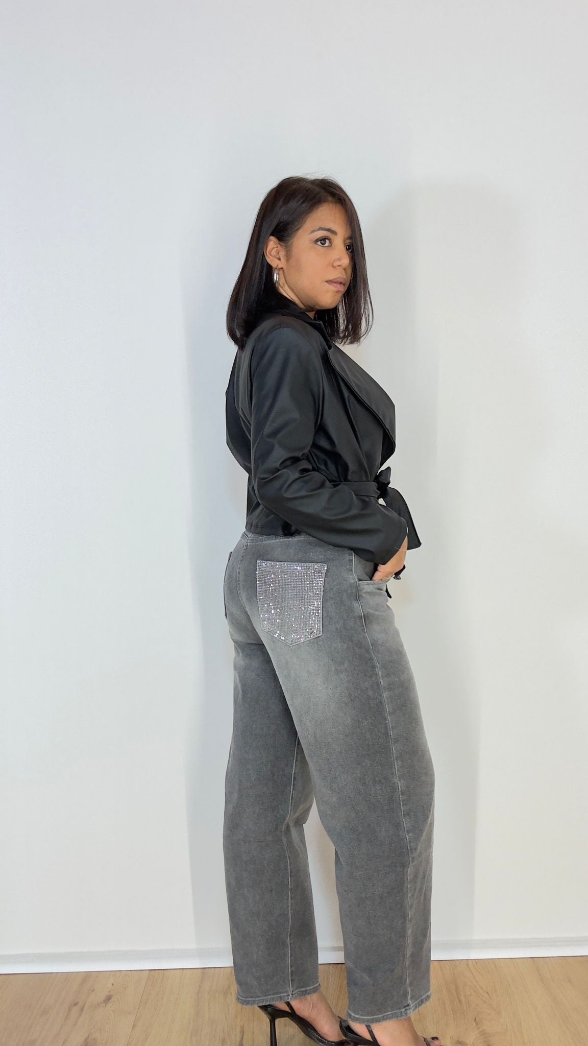 Jeans grey strass 1013